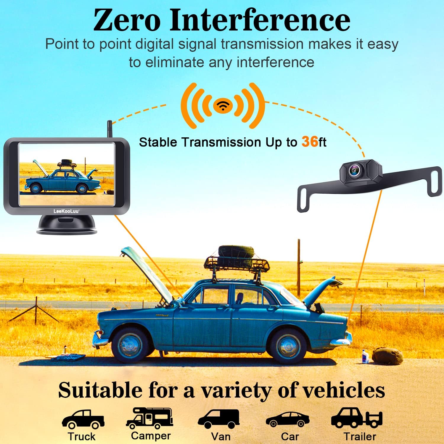 Wireless Backup Camera for Trucks with 5'' Monitor Full HD 1080P Bluetooth Backup Camera Rear View Camera Stable Digital Signals Support Add Second Wireless Camera for DIY Installation LeeKooLuu F09