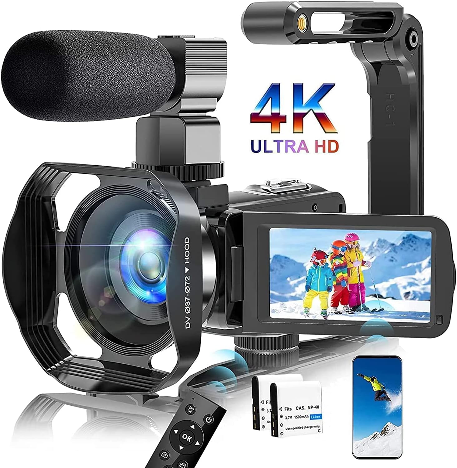4K Digital Camera 48MP 18X HD Camcorder WiFi IR Night Vision Video Camera for YouTube 3.0inch HD Touch Screen Vlogging Camera with External Microphone, Stabilizer and Remote Control