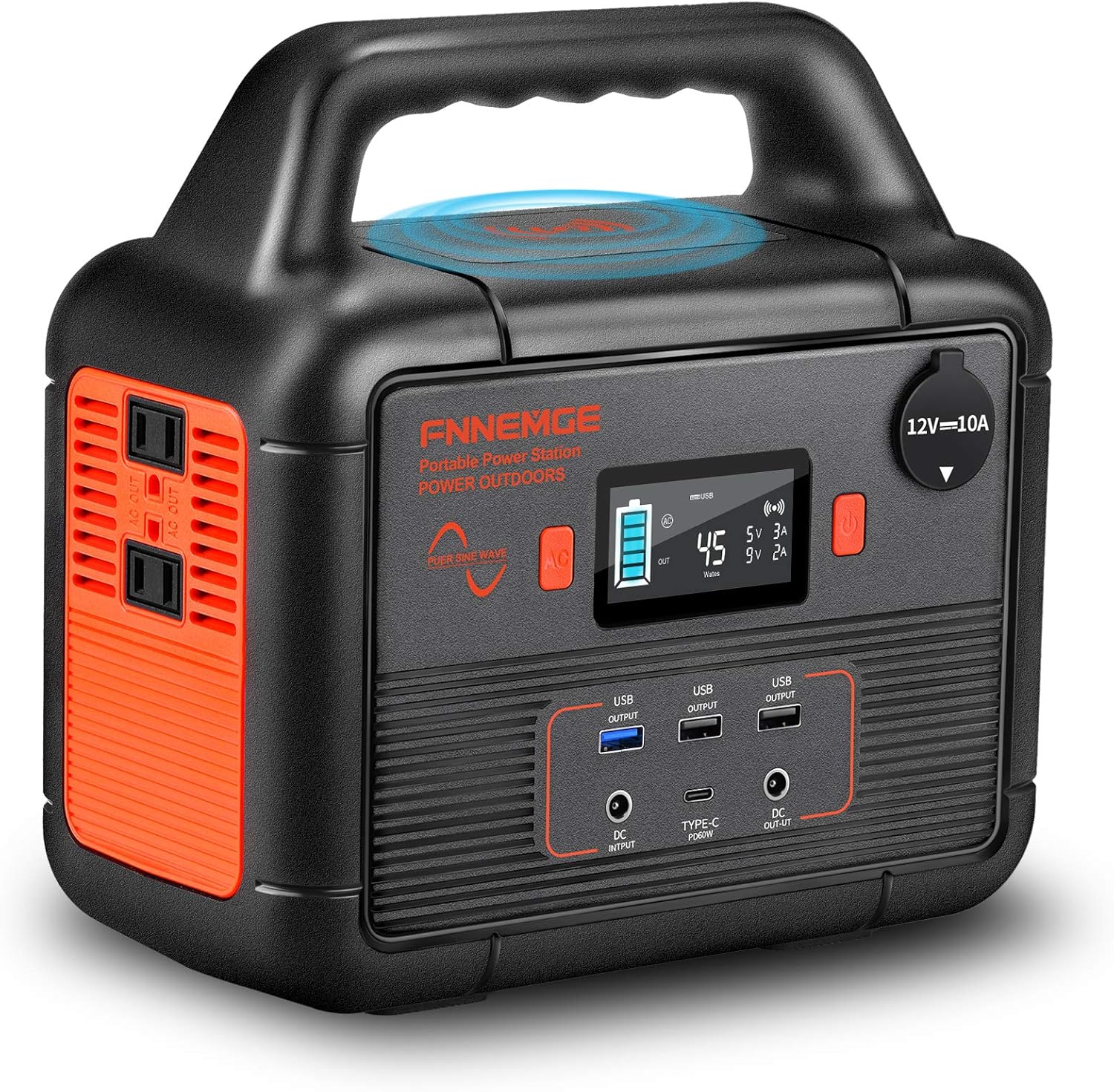 FNNEMGE 300W Portable Power Station (350W Peak), 266Wh Solar Outdoor Generator, 72000mAh 60W PD Power Bank with Dual 110V AC Outlets 12V/10A DC Out, Pure Sine Wave, Battery Power Supply for Camping