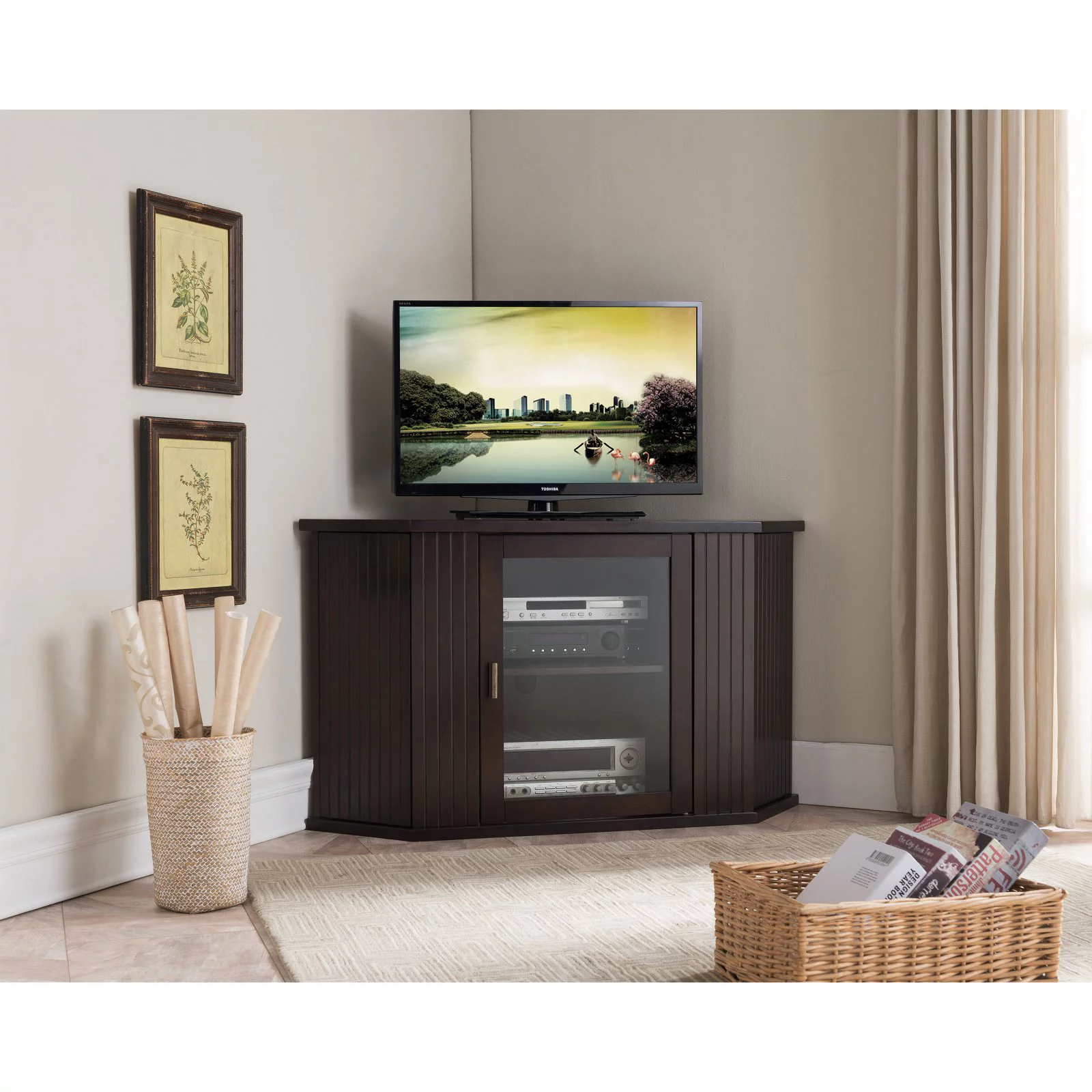 K&amp;B Furniture E4820 47 in. Wood Corner TV/Entertainment Center