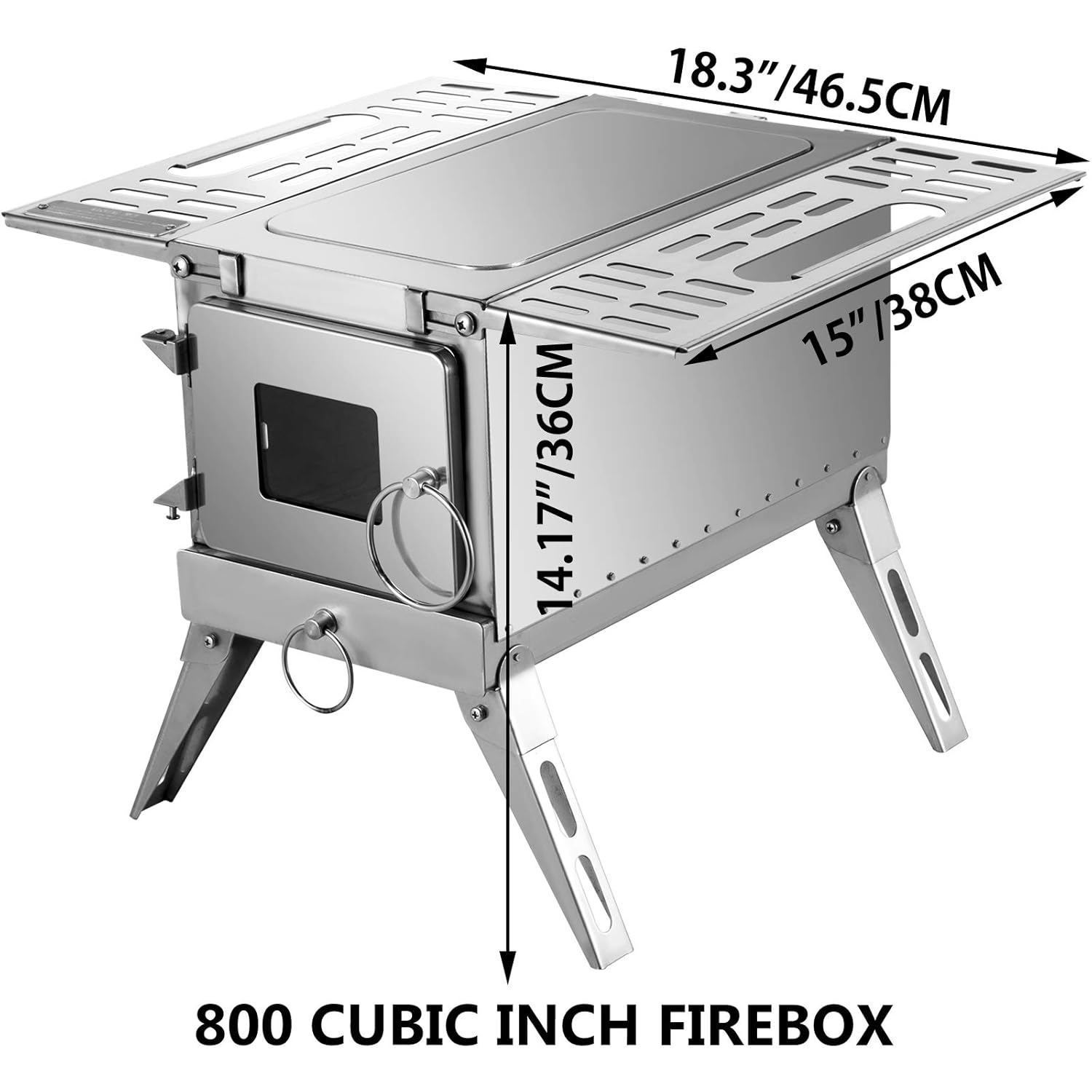 Happybuy Tent Wood Stove 18.3x15x14.17 inch, Camping Wood Stove 304 Stainless Steel With Folding Pipe, Portable Wood Stove 90.6 inch Total Height For Camping, Tent Heating, Hunting, Outdoor Cooking
