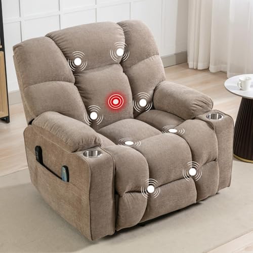 CANMOV Oversized Power Lift Recliner Chair for Elderly, Dual Motor Electric Heavy Duty Lift Recliner with Massage, Heating, USB Port, Cup Holders and Pockets, Brown