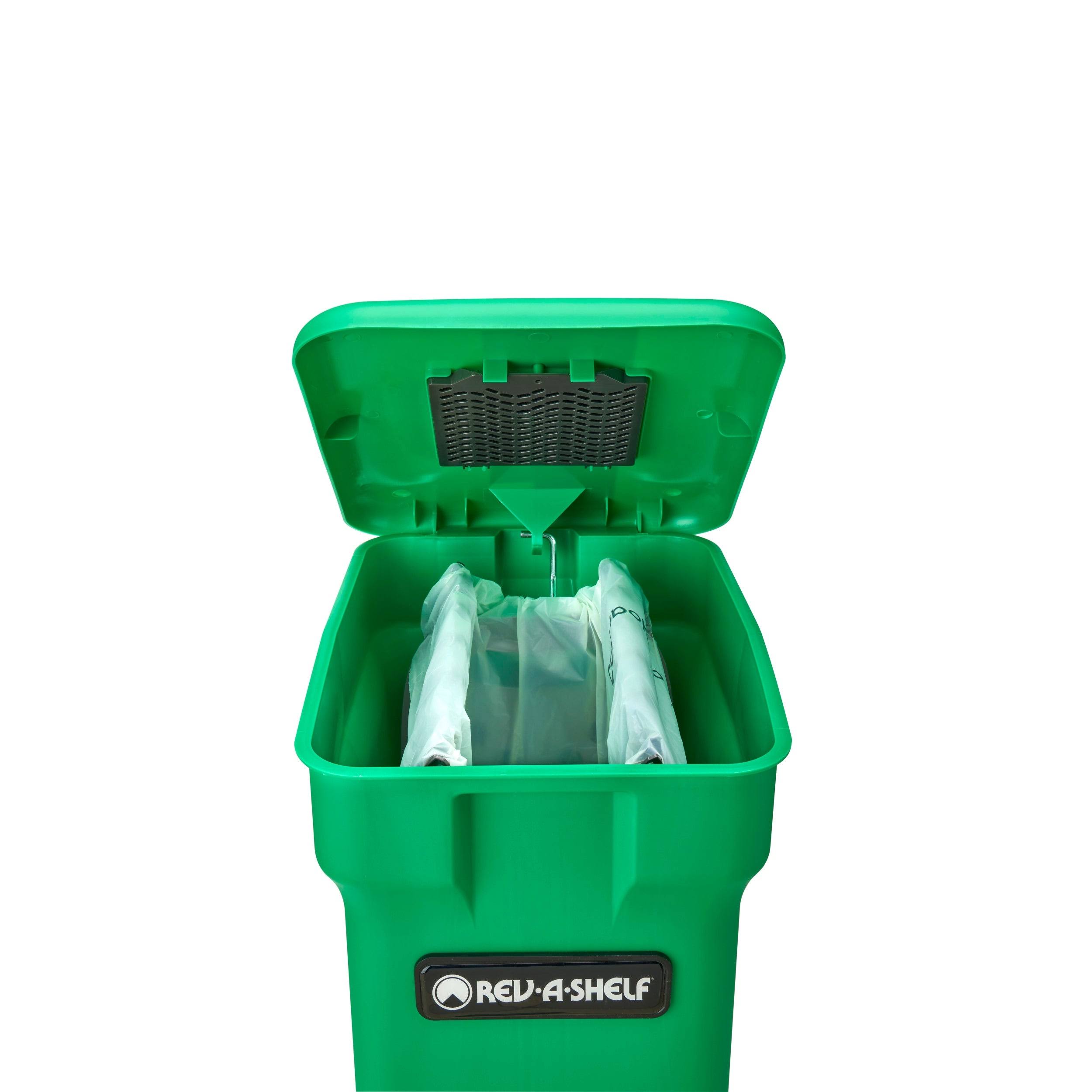 Rev-A-Shelf 5349-18CKGR-2 / Aluminum 35 QRT Waste Container Pull-Out w/Green Compost Bin