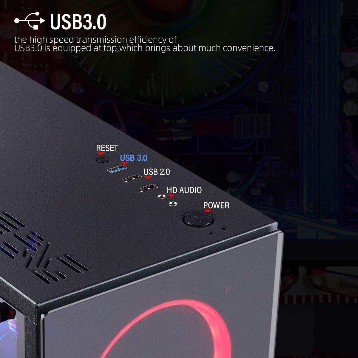 GOLDEN FIELD N17 Computer Case with 3 LED Red Fans PC Gaming ATX Case Acrylic Side Panel Pack of 2