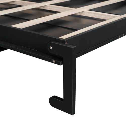 Ball & Cast Queen Size Murphy Bed with Desk,Hidden Wall Bed with 2 Sides Storage Cabinets,Shelf & Led,Murphy Cabinet Bed Frame for Bedroom,Guest Room,Space Saving,Black