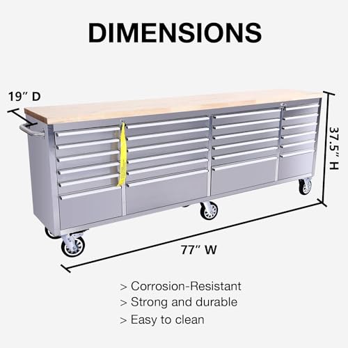 CHETTO C 72 inch Tool Chest Tool Box Mobile 15 Drawers Storage Rolling Cabinet with Wheels Lock Key Locking System Drawer Liners for Garage Warehouse Repair Shop Stainless Steel
