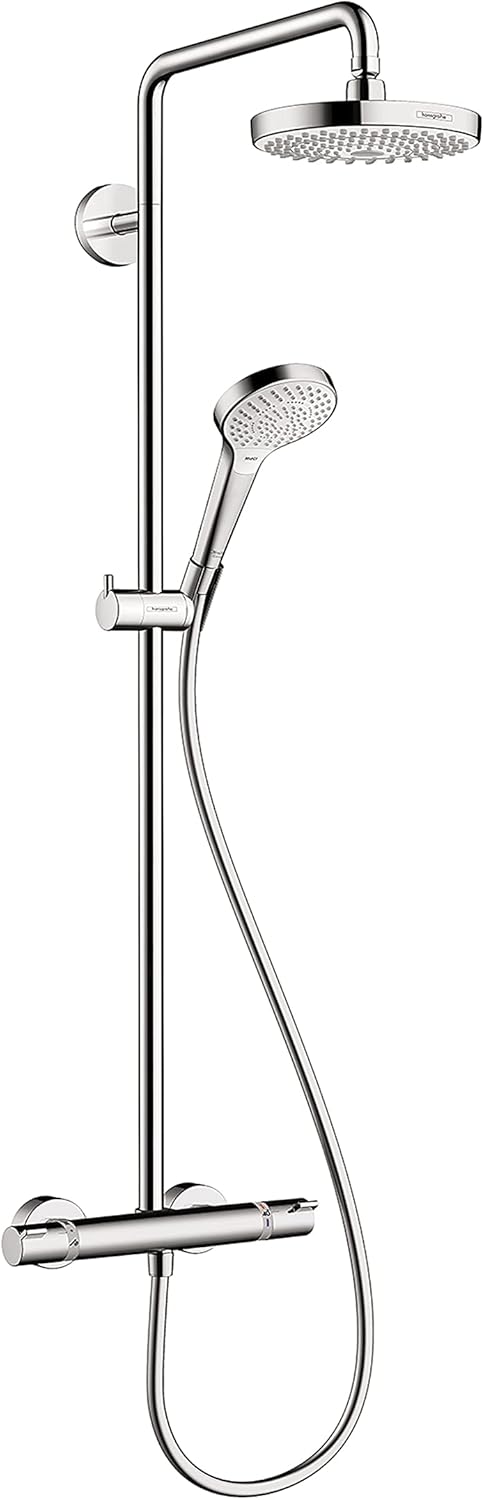 hansgrohe Croma Select S Sliding Height Adjust , QuickClean Showerpipe Shower Set in Brushed Nickel, 27254821