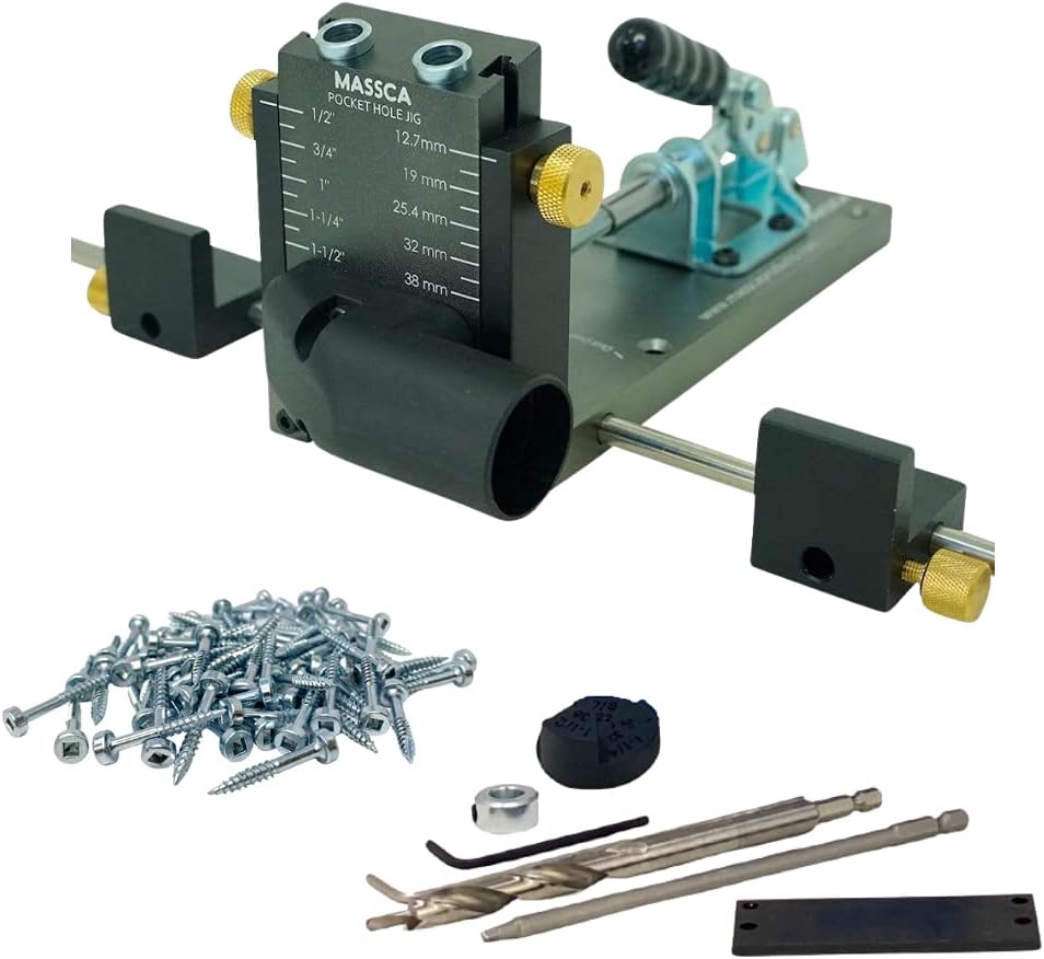 Massca Aluminum Pocket Hole Jig System Pro M2 Adjustable & Easy to Use Joinery Woodworking Tool For DIY Carpentry Projects