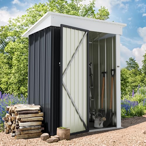 Greesum Outdoor Storage Shed 6 x 8 ft. Utility Tool Shed Metal Storage Garden Shed with Door & Lock for Patio Storage, Brown