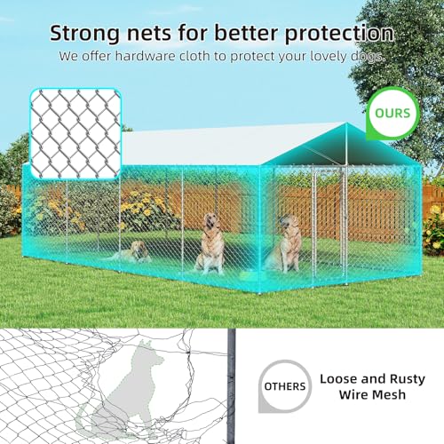 7.8x7.8 FT Extra Large Outdoor Dog Kennel Outside, Heavy Duty Dog Enclosure with Waterproof Cover and Security Lock, Galvanized Chain Link Dog Cage for Large Dogs