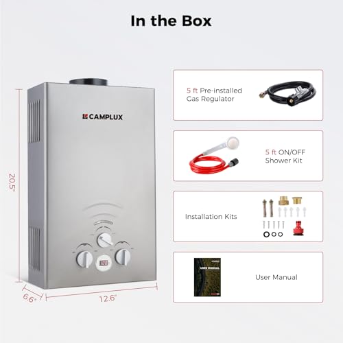 CAMPLUX 2.64 GPM Propane Portable Gas Water Heater, 68,000 BTU Outdoor Tankless Camping Water Heater with Digital Display, White