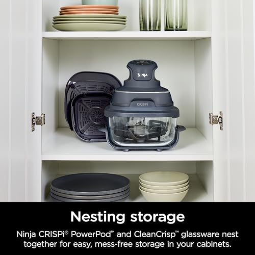 Ninja Crispi Air Fryer, Microwave, Freezer & Dishwasher Safe, Non Toxic Glass Portable Cooking System, 4 QT & 6 Cup Glass Containers with Storage Lids, Easy Meals, Air Fry, Bake, Green, FN101SG