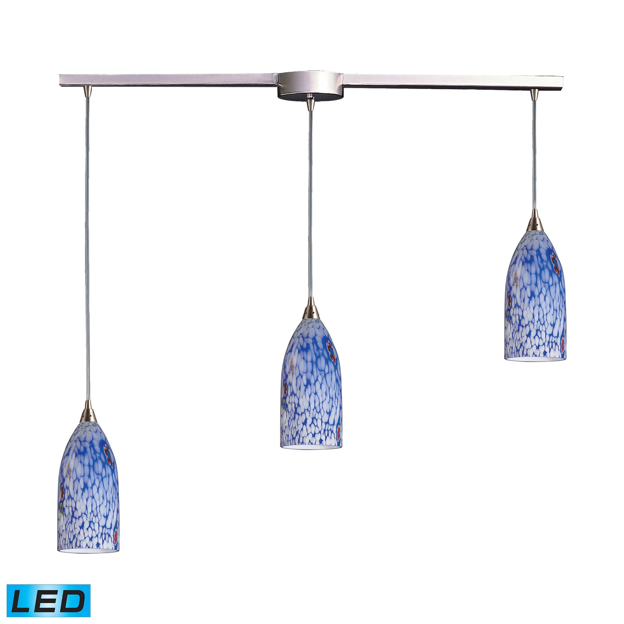 Elk Lighting 502-3L-BL Verona 3 Light Pendant Satin Nickel Starburst Blue Glass