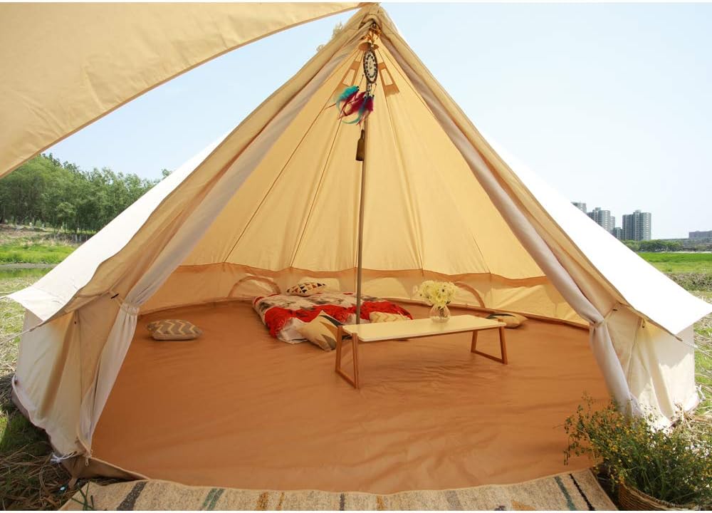 Waterproof 4 Season Cotton Canvas Bell Tent Yurt Tent with Stove Jack Hole for Family Outdoor Camping Hiking (4M-13.1FT)