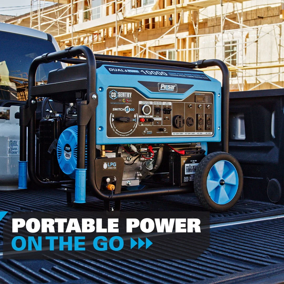 Pulsar 10,000 Watt Dual Fuel Portable Generator with Remote Start and CO Sentry