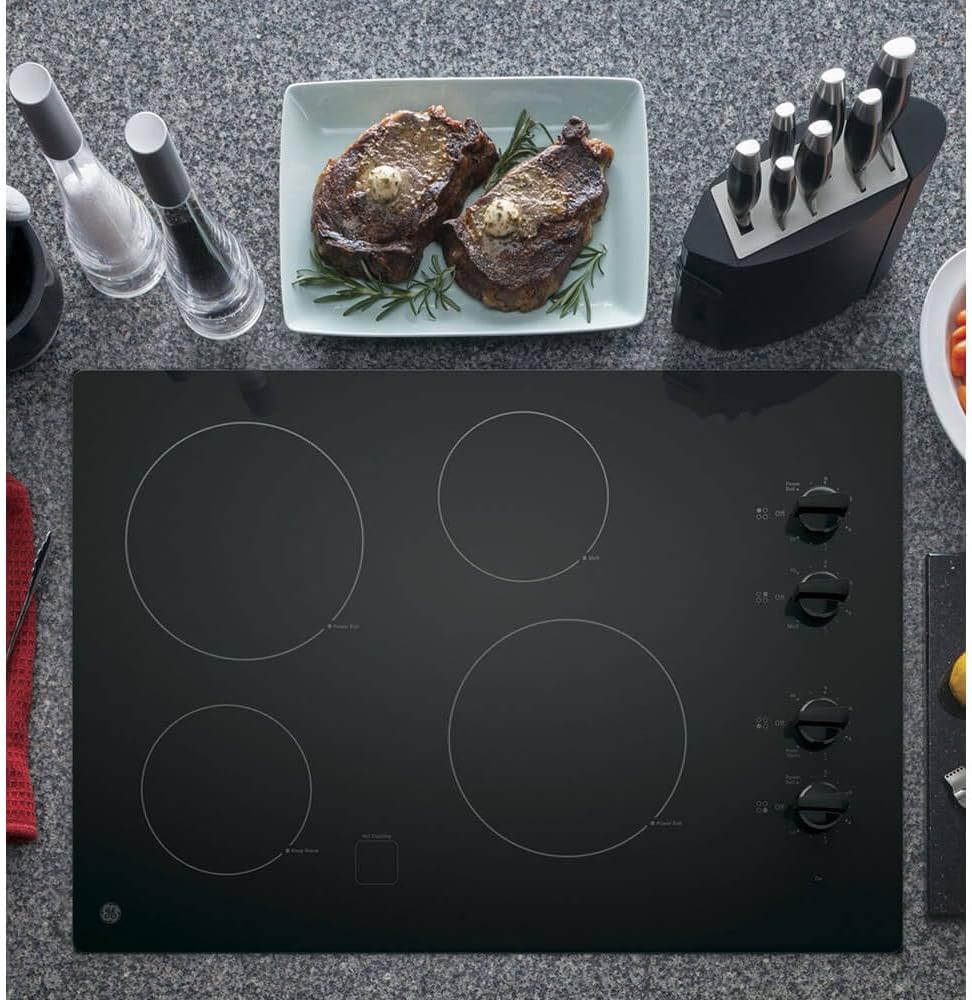 GE 30 Inch Built-In Knob Control Electric Cooktop in Black Ceramic