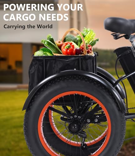 Electric Tricycle for Adults, Peak 750W/500W, Electric Trike, 20"x4.0" Folding Fat Tire 3 Wheel Electric Trike, Max 20MPH,with Large Basket and 48V 15/13 Ah Removable Battery