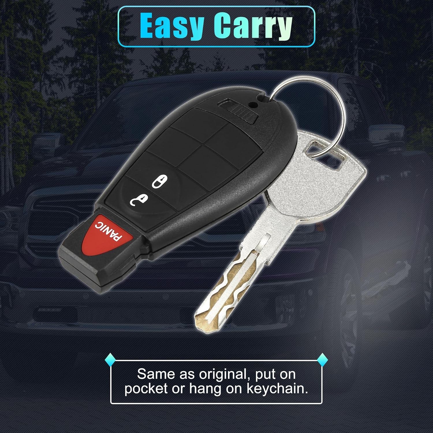 X AUTOHAUX Replacement Keyless Entry Remote Car Key Fob GQ4-53T 433Mhz for Dodge for Ram 1500 2500 3500 2013-2018 3 Buttons with Door Key 56046953