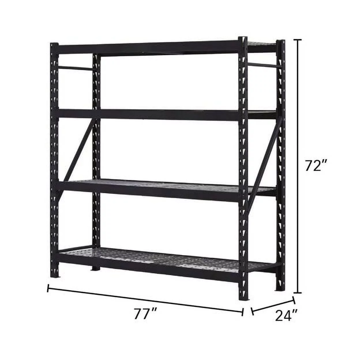 Muscle Rack 77"W x 24"D x 72"H 4-Tier Welded Steel Storage Rack, Black