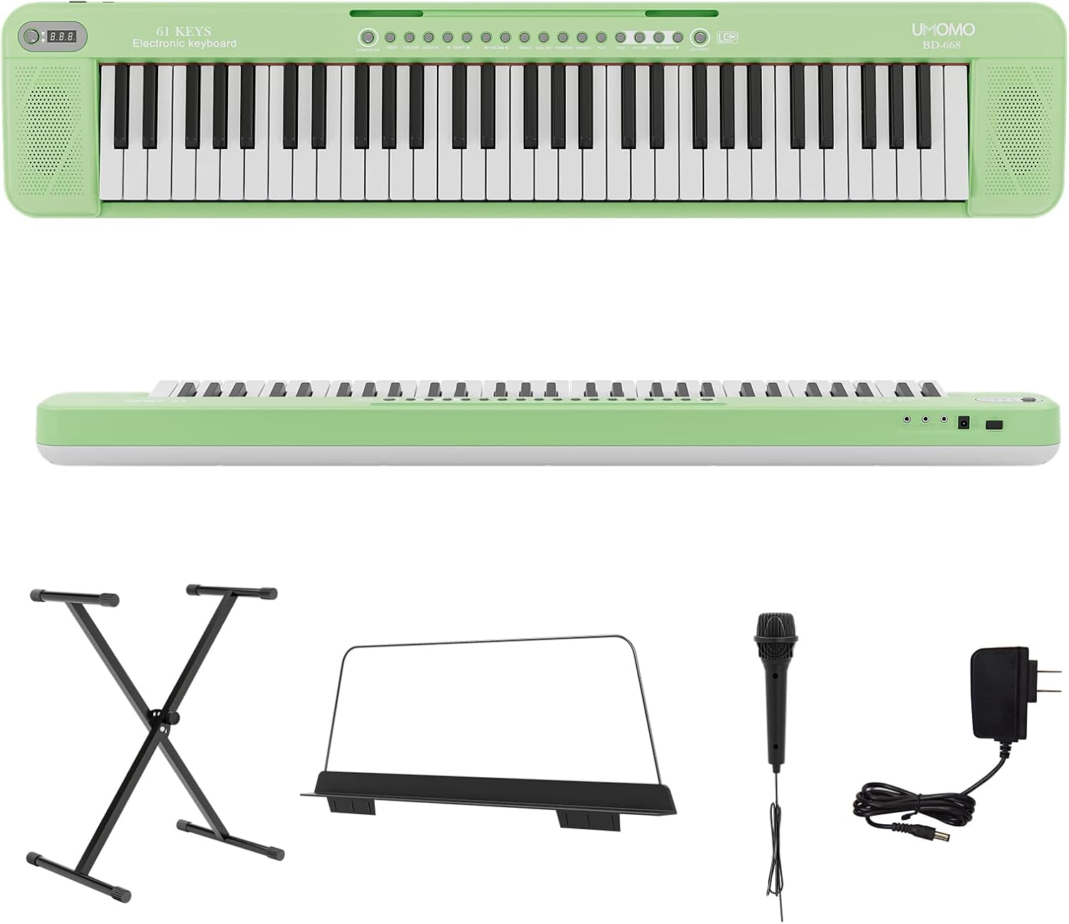 UMOMO UMK-816 Electric Piano Keyboard with Stand, 61 key Music Keyboard Piano, Portable Electronic Musical Piano with Microphone, Power Supply, Music Stand for Beginner, Kid and Adult, Pink Pack of 2