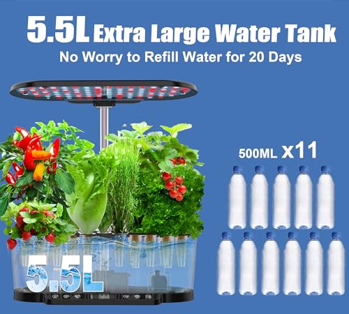 Hydroponics Growing System WiFi Control, 15 Pods Indoor Herb Garden with Grow Light, Hydroponic Growing System Automatic Timer, 30 Inches Height Adjustable Indoor Gardening System-Black