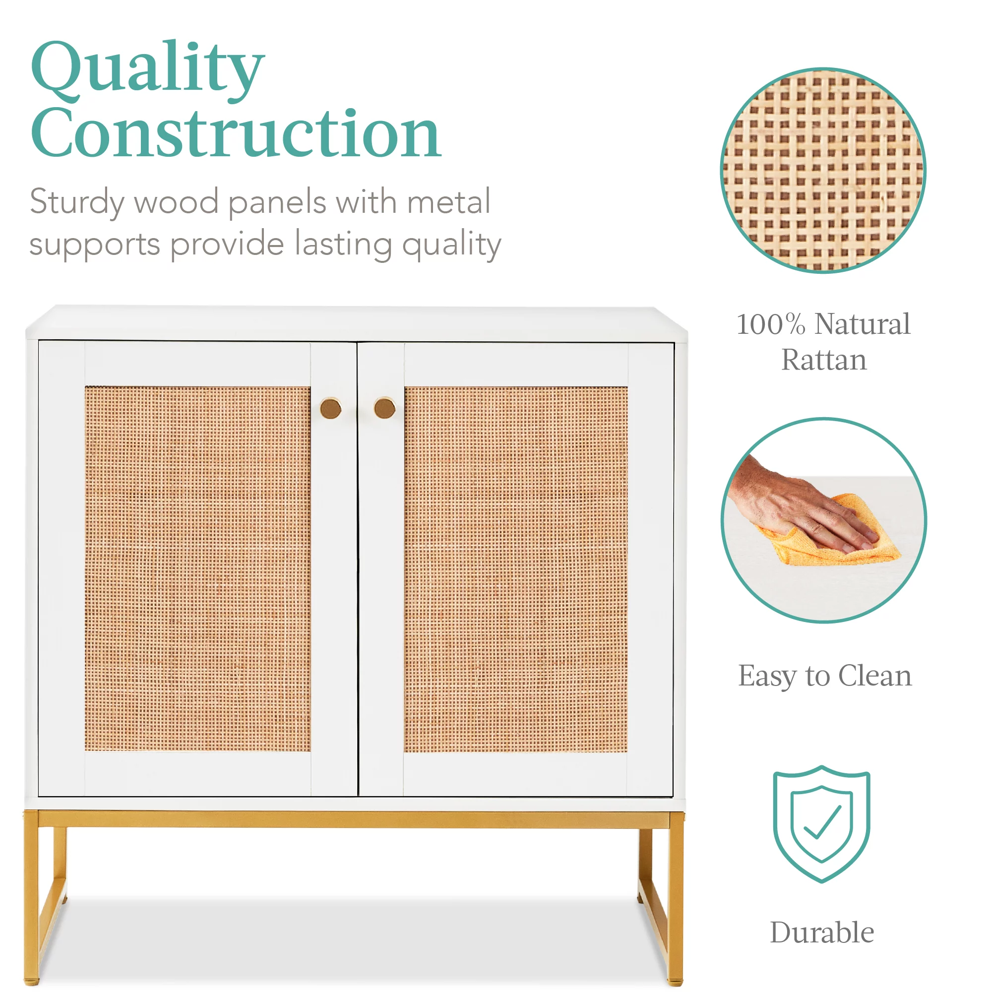 Best Choice Products 2-Door Rattan Storage Cabinet, Accent Furniture, Cupboard w/ Non-Scratch Foot Pads - White