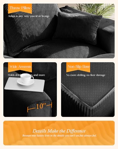 107" Comfy Cloud Couch with L-Shape Chaise & Deep Seat, Modular Sectional Sofa in a Box, Boneless Upholstered Couches for Living Room, No Assembly Required (Soft Corduroy, Black)