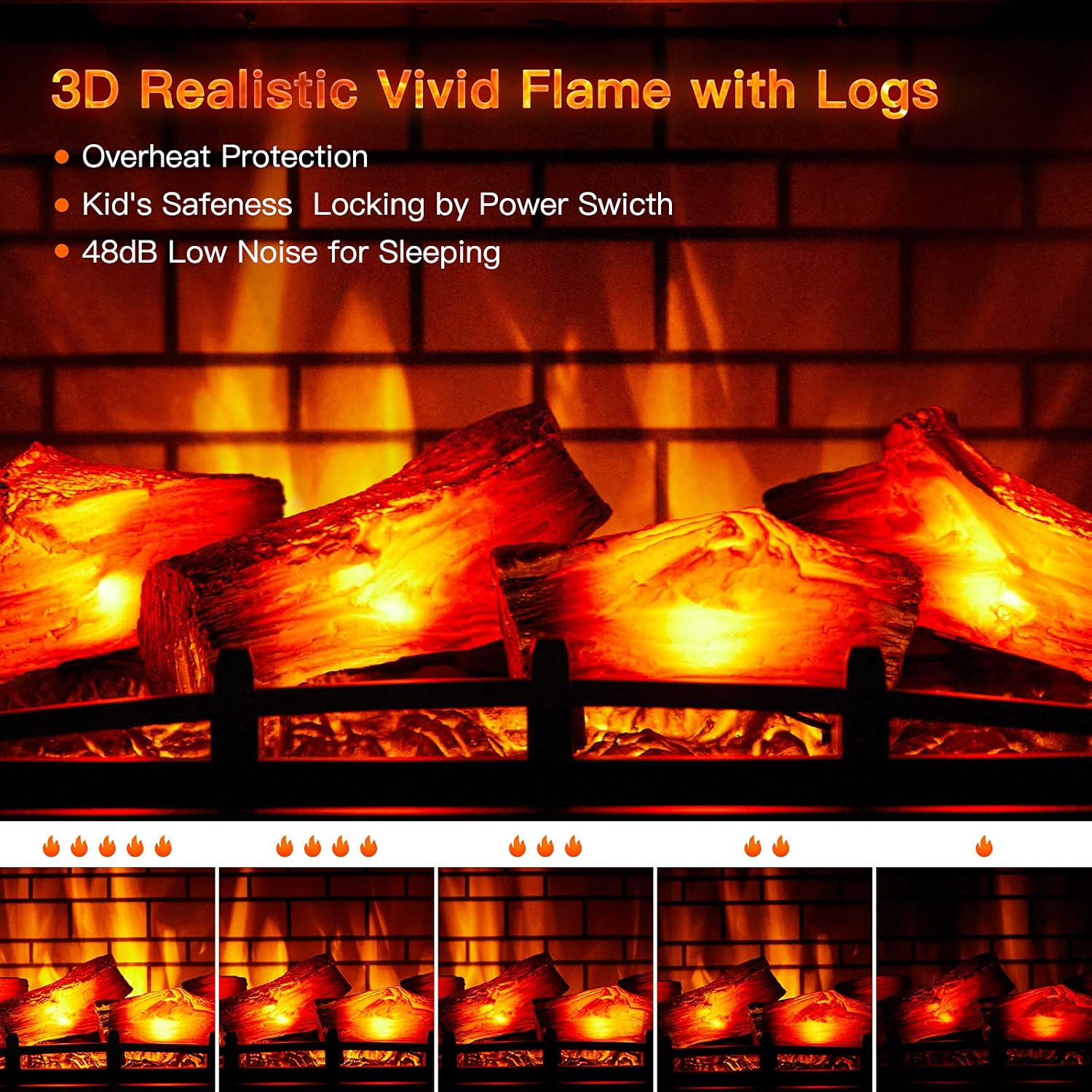Electric Fireplace Infrared Heater, 24" Freestanding Portable Stove Heater with 3D Realistic Flame, Overheating Safety Protection with Remote Control and Timer, 1500W