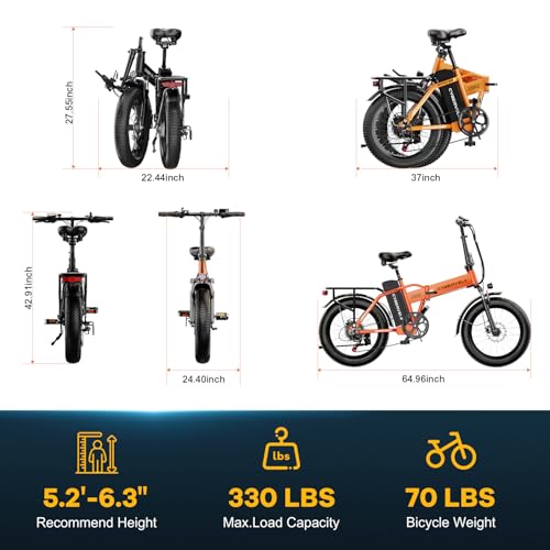 1000W Folding Electric Bike, 48V 20.8AH Large Removable Battery E-Bike, 30+MPH, 80 Miles Max Range, 20" Fat Tire Electric Bike for Adults, Adult Electric Bicycles for Commute