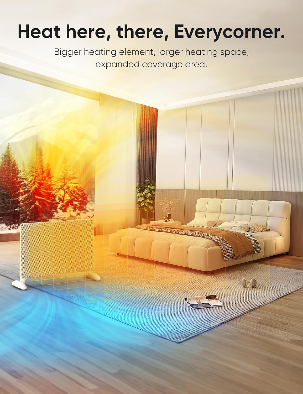Ballu Mica Infrared Space Heaters for Indoor Use,Wifi APP Control Heater with Ditial Thermostat,24h Timer,Eco mode,Portable Standing,Wall mount,1500W Panel Electric Heaters for Indoor Use Large Room
