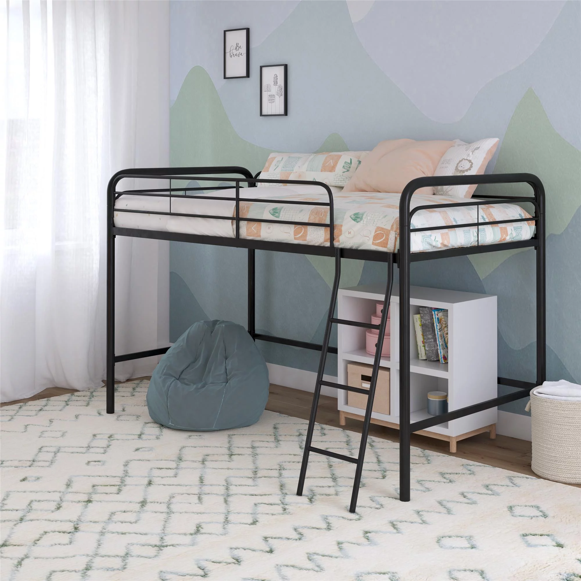 DHP Jett Junior Twin Metal Kids Loft Bed, Black