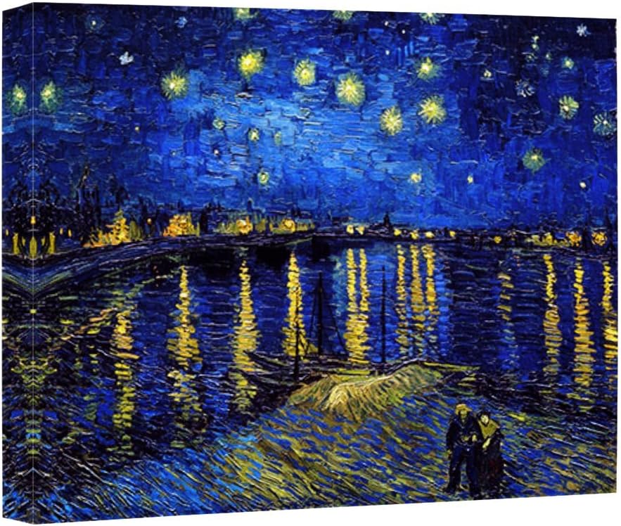 Eliteart - Starry Night Over The Rhone by Vincent Van Gogh Giclee Art Canvas Prints- Framed Size:27 3/5 x34 3/5