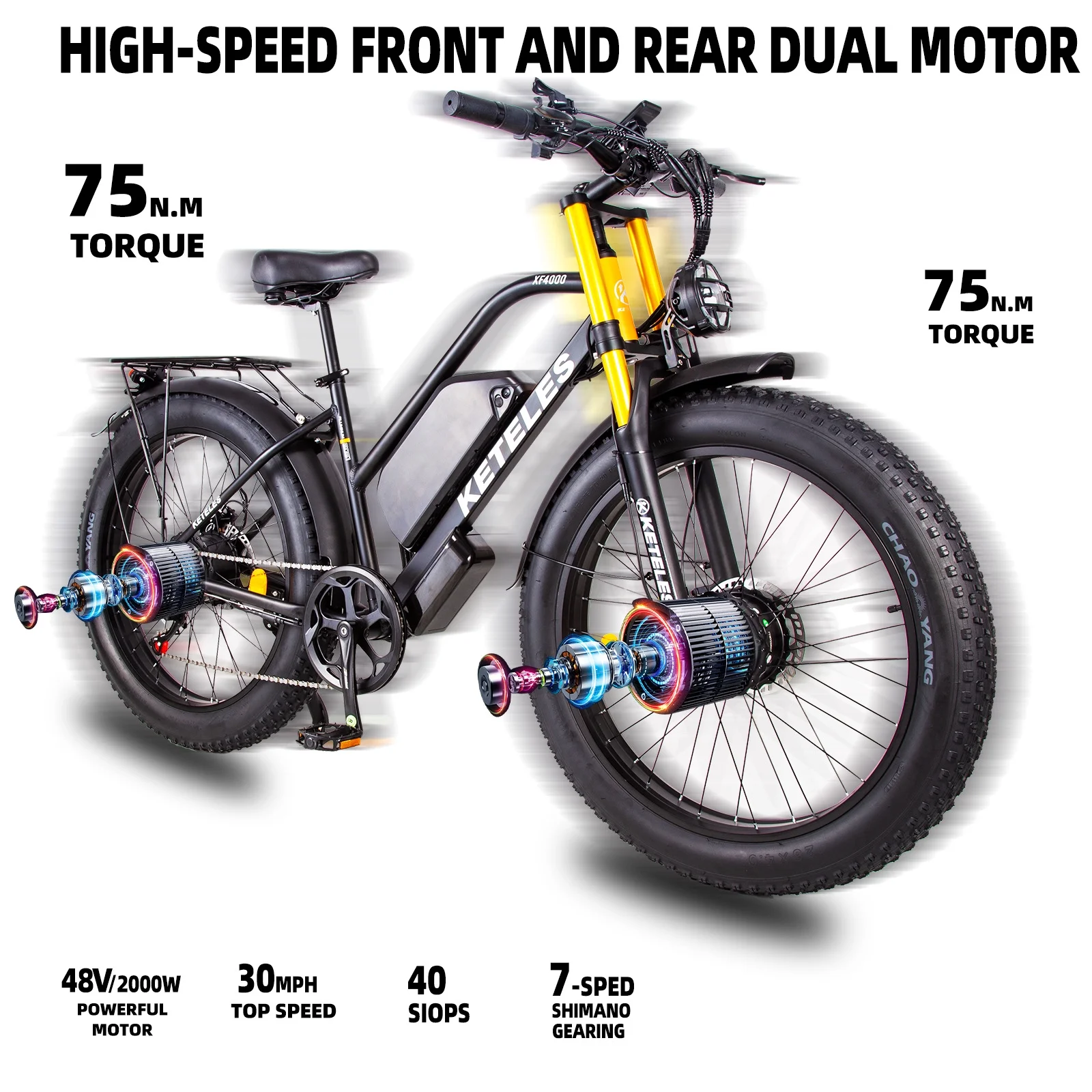 Electric Bike for Adults Ebike with 48V 23AH Removable Battery, 26" Fat Tire Electric Mountain Bike Electric Bicycle Lockable Suspension Fork E-Bbike Color LED Display