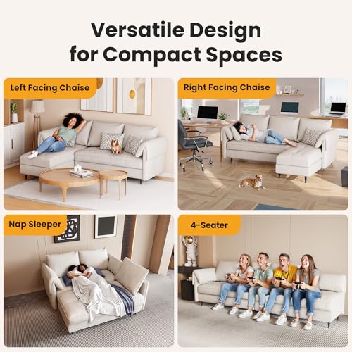 Small Sectional Couch with Storage - Convertible 3-Seater L-Shaped Sofa with Reversible Chaise for Living Room, Apartment, Small Spaces, Beige