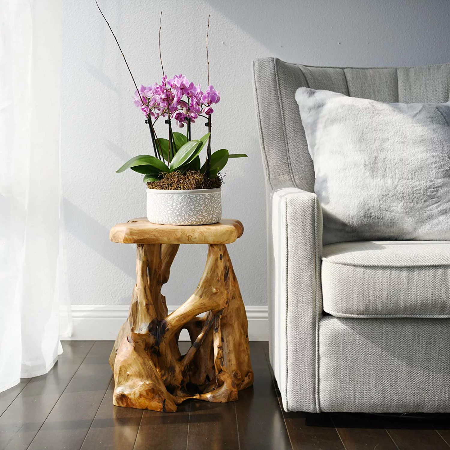 YINCHEN Tree Stump Side Table, Live Edge Stool, Natural Edge Wood Side Table, Accent Table, 19" Tall