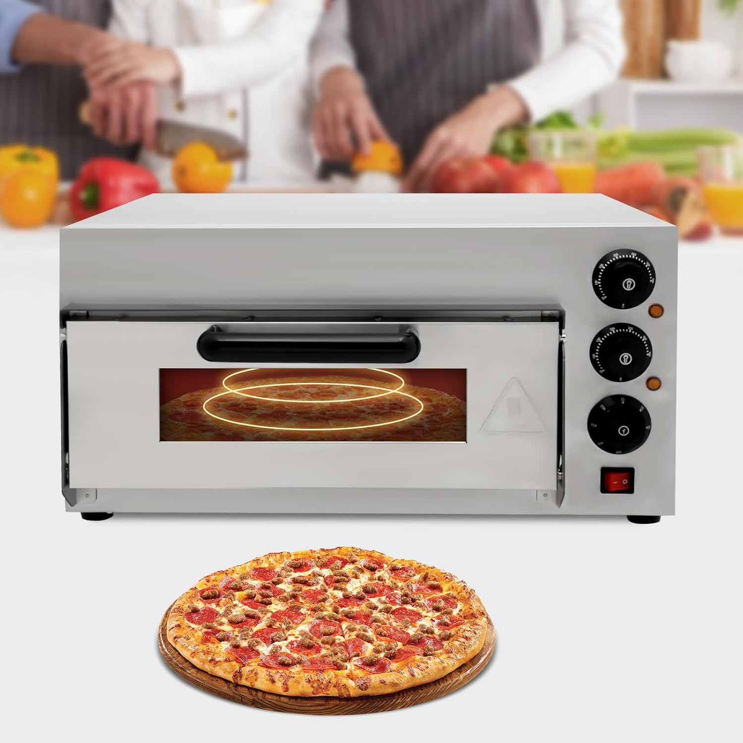 1300W Electric Pizza Oven, 16Inch Commercial Pizza Oven, Adjustable Temperature and Timer, Removable Cordierite Slate, Countertop Pizza Oven Pizza Cooker for Home Restaurant
