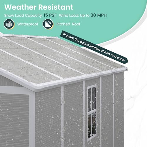 UDPATIO Outdoor Resin Storage Shed 6x4.5 FT, Plastic Garden Shed for Bike, Garbage Can, Tool, Outside Sheds with Lockable Door for Backyard, Patio, Lawn, Grey & White