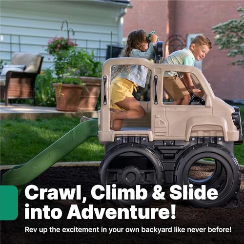 Step2 Safari Truck Climber Playset for Kids, Slide, Climbing Wall, Steering Wheel, and Binoculars, Toddlers Ages 2 –5 Years Old, Easy To Assemble, Kids Outdoor Playground for Backyard, Brown