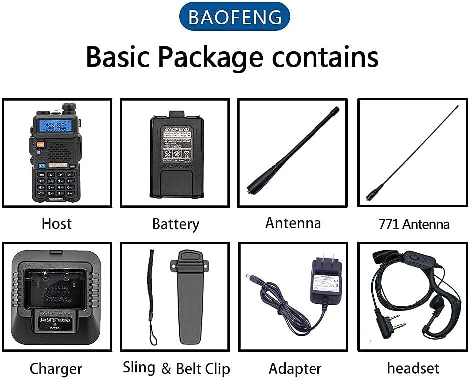 2 Pack Baofeng UV-5R Two Way Radio Portable Rechargeable Long Range Two Way Radio Handheld Walkie Talkie with 2 Pack 771 Antenna (Black) Pack of 2