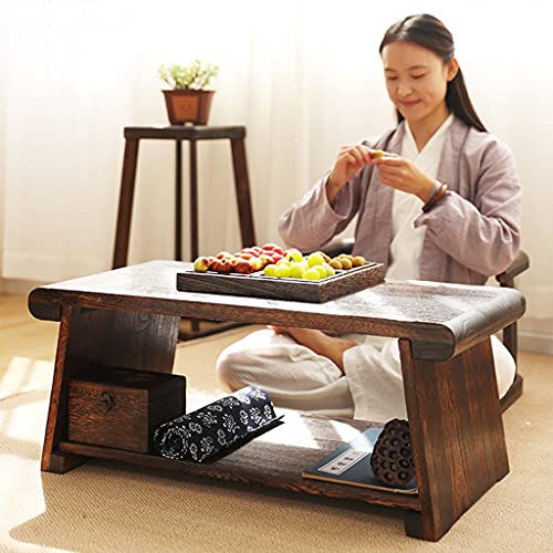Foldable Coffee Table 2-Story Japanese Tatami Table Coffee Table with Storage Shelf Retro Meditation Low Table (Size : 50x30x20cm)