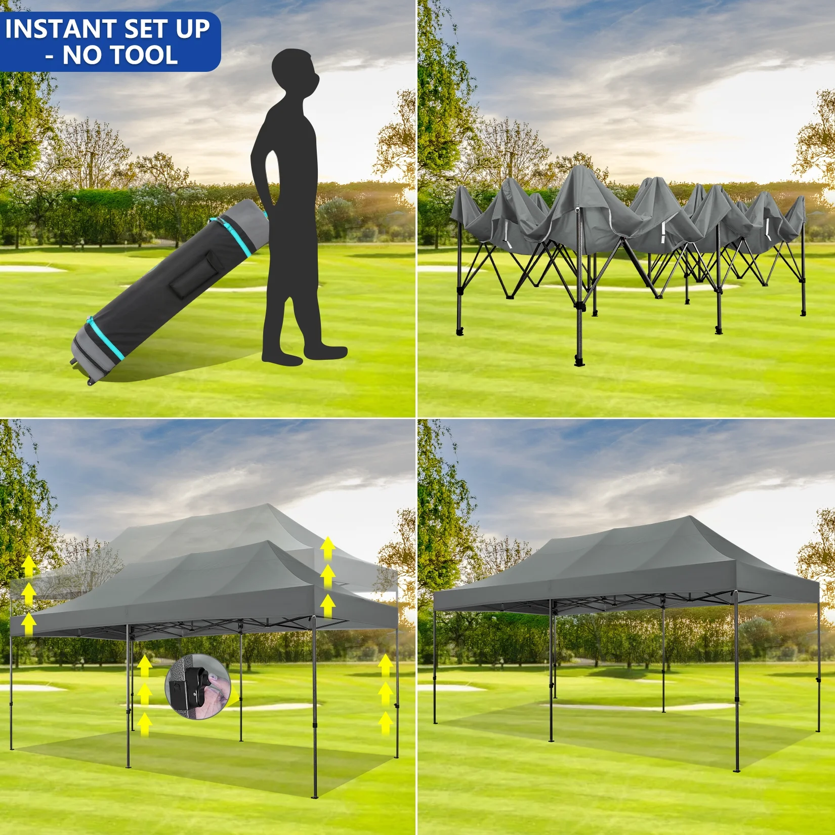 COBIZI 10x20 Pop up Canopy, Commercial Heavy Duty Canopy UPF 50+ All Weather Waterproof Outdoor Wedding Party Tents Gazebo with Roller Bag, Gray