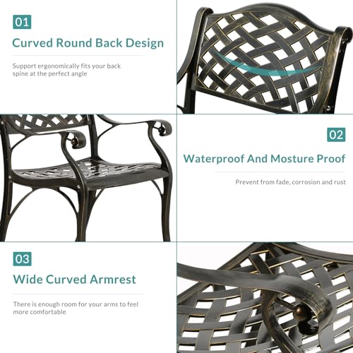 MEETWARM 9-Piece Outdoor Furniture Dining Set, All Weather Cast Aluminum Patio Garden Set with 8 Chairs,1 Oval Table, 2" Umbrella Hole, Dark Bronze