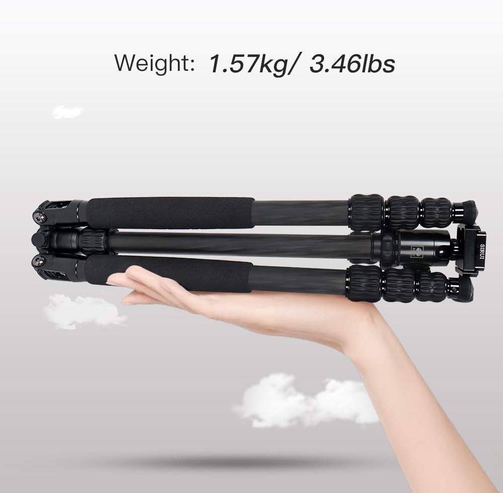 SIRUI Traveler 7C Camera Tripod 65.55 inches Carbon Fiber Arca Tripod with E-10 360° Panorama Ball Head and Arca Swiss Quick Release Plate Load Capacity Up to 17.6lbs, Convertible to Monopod