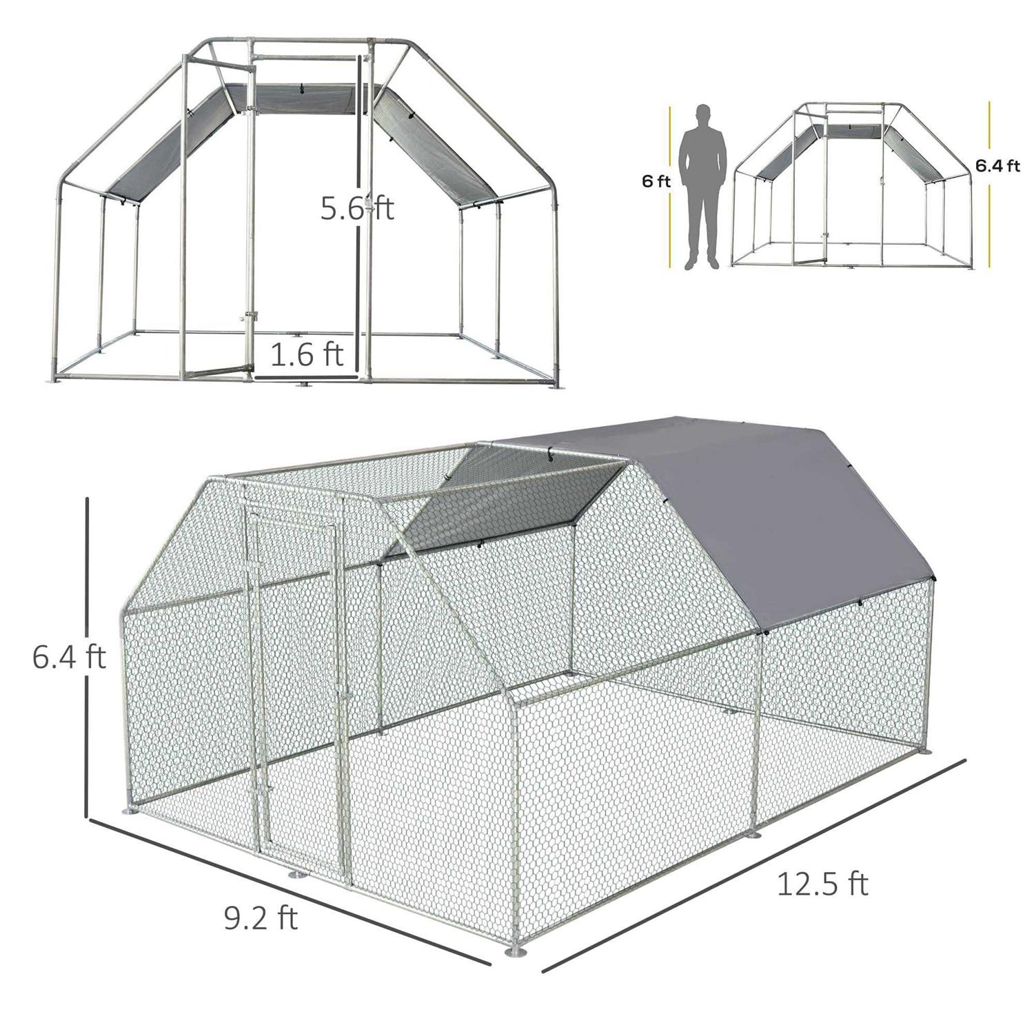 PawHut Galvanized Metal Chicken Coop Cage with Cover Walk-In Pen Run - Pet Supplies online store