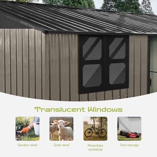 10' x 8' Large Outdoor Storage Shed, Sturdy Metal Building w/Windows & Lockable Doors for Garden, Backyard, Poolside and Lawn, Grey
