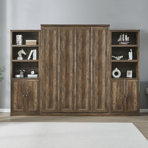 Wood Murphy Bed Cabinet Space-Saving Wall Bed Perfect for Apartments and Home Office (Murphy Bed,Full,Brown)