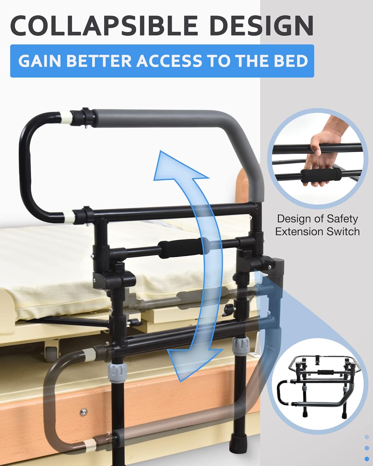 Heavy Duty Bed Rail for Senior & Elderly and People Falling Out of Bed - Foldable Bed Assist Handle - 504E