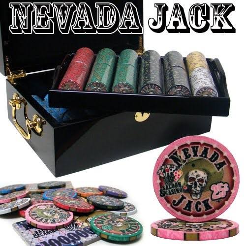 500ct. Nevada Jack Ceramic 10g Poker Chip Set in Black Mahogany Wood Case