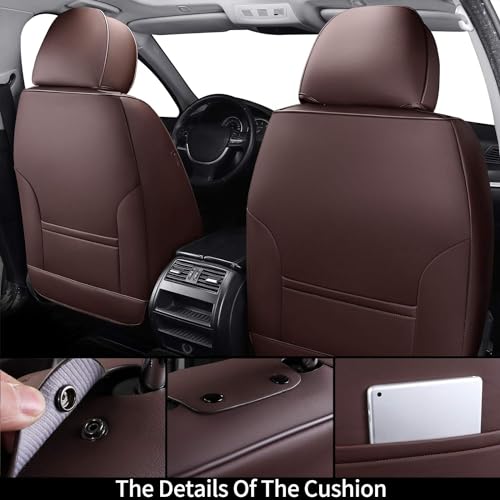 Coverado Car Seat Covers Full Set, Leather Seat Covers for Car Waterproof Automotive Seat Covers Protector Universal Fit for Most Cars SUV Truck with Lumbar Support(Red Line)