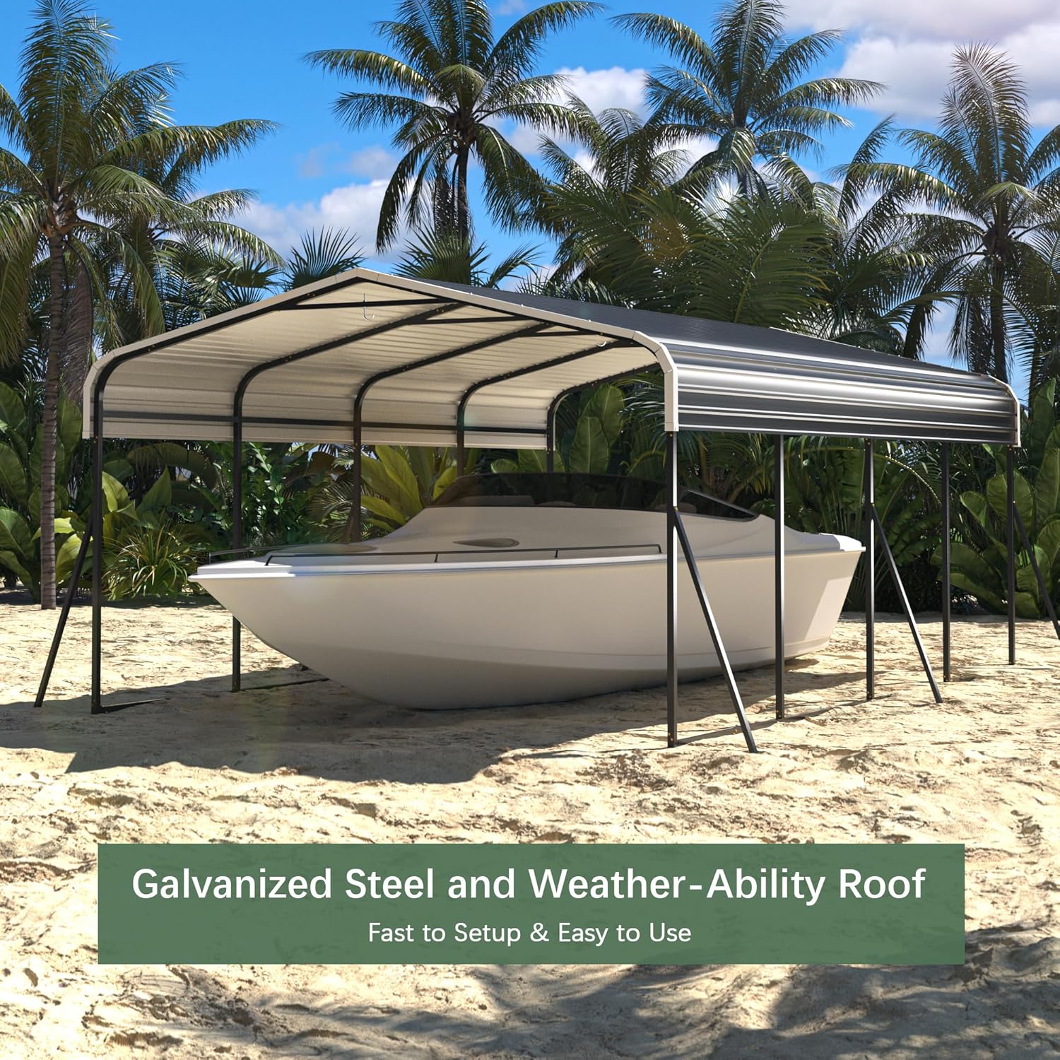 Carport 12x20 FT Heavy Duty Carport Canopy with Updated Frame Structure Galvanized Steel Roof and Enhanced Base, Metal Carport Garage for Pickup, Boat, Car and Tractors, Grey